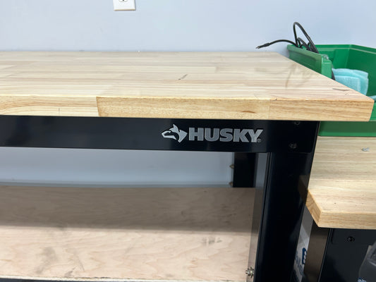 6 ft. Adjustable Height Ready to Assemble Heavy Duty Solid Wood Top Black Steel Workbench